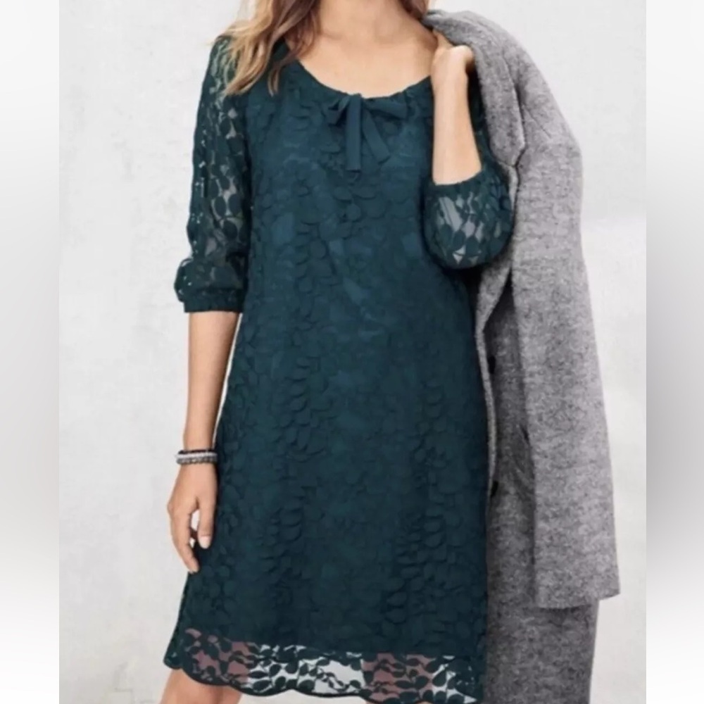 Garnet Hill Bohème Easy‎ Lace Dress Teal 14